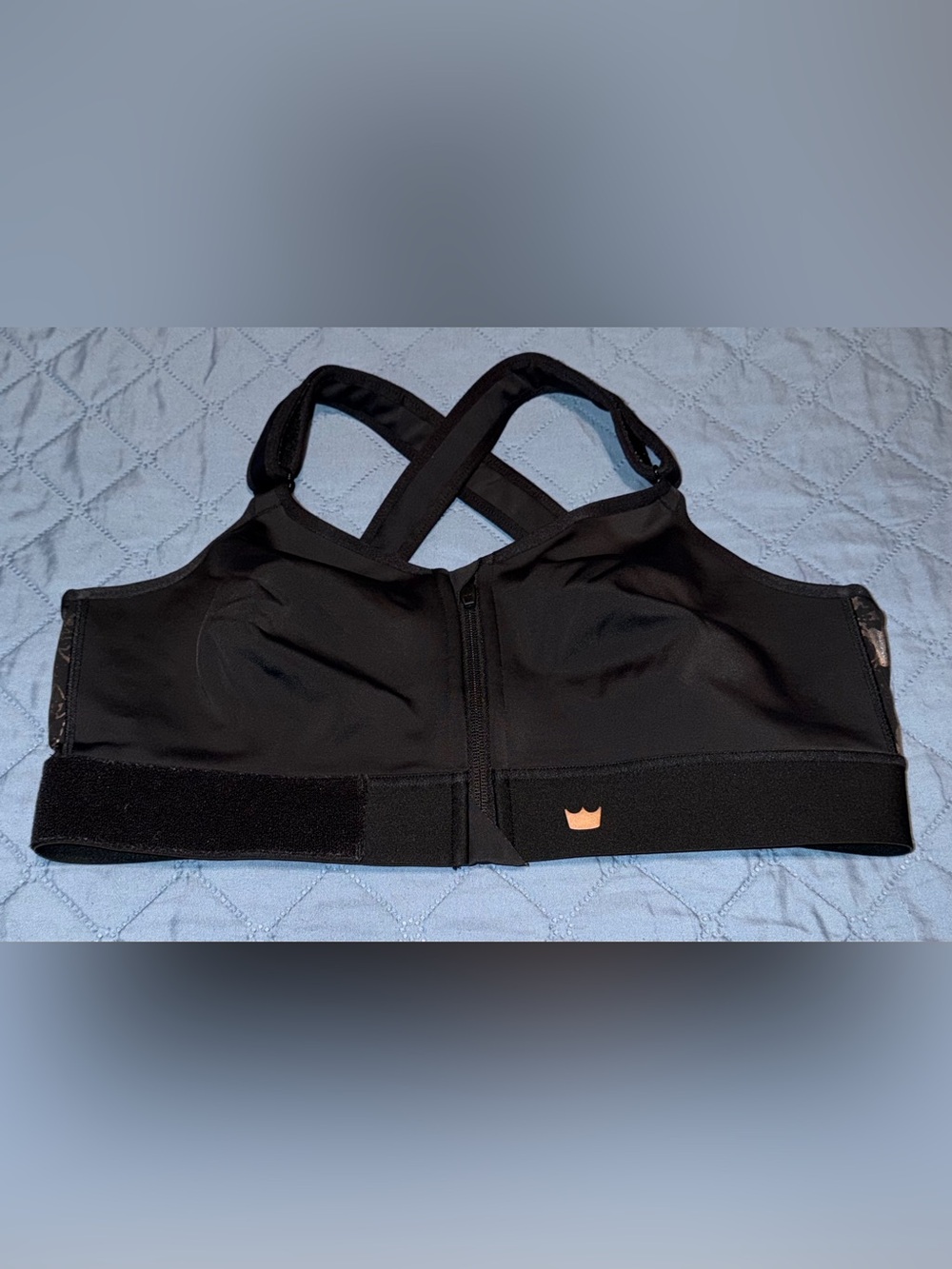 SHEFIT Flex Sports Bra-Black w/Foil design Front-Zip/Adjustable Straps Sz-2Luxe
